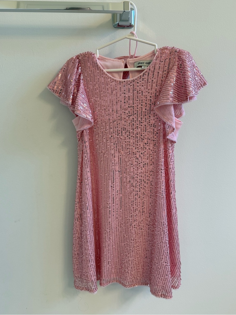 Grace Karin Pink Sequin Ruffle Sleeve Party Dress